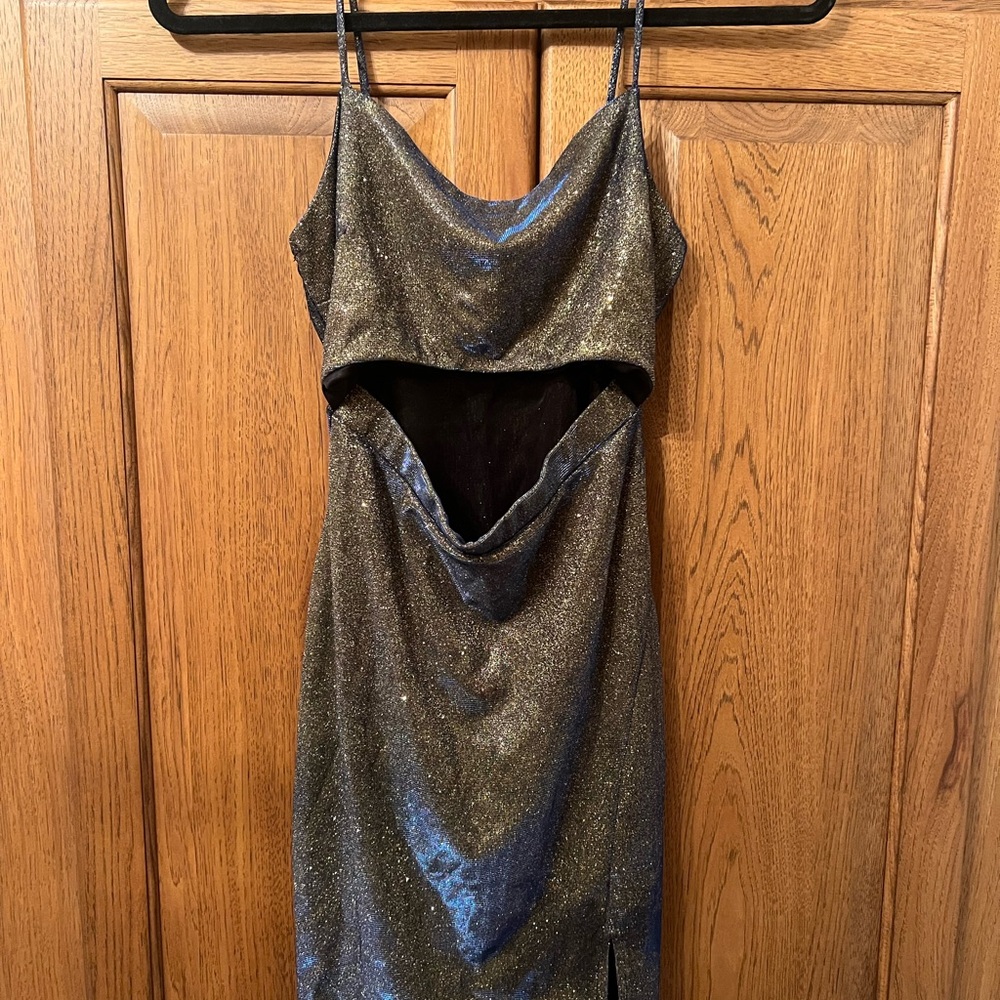 Windsor Shimmering Black and Silver Backless Dress